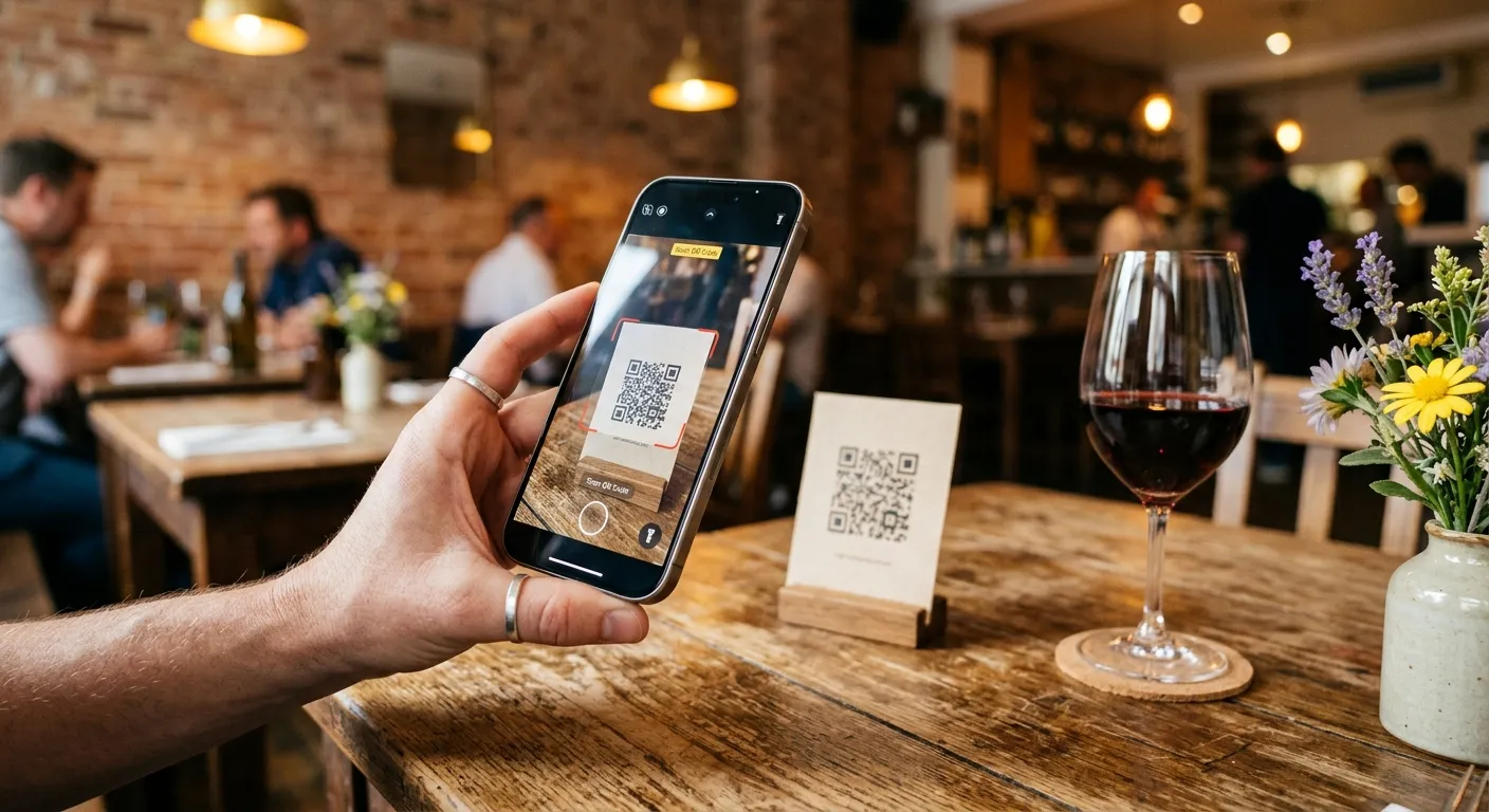 Claymation illustration of a customer scanning a QR code with their phone to open a personalised menu